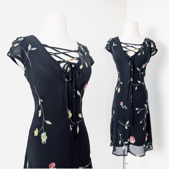 90s Floral Mini Dress Short Sleeve - Picture 1 of 15